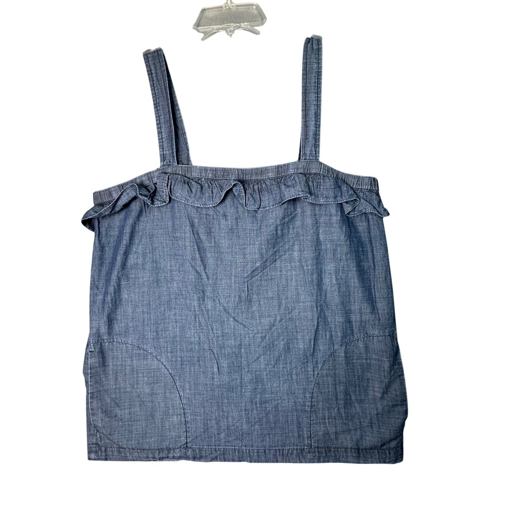 J.Crew Chambray Denim Ruffle Bohemian Camisole Top Coastal Summer Blue Size 6